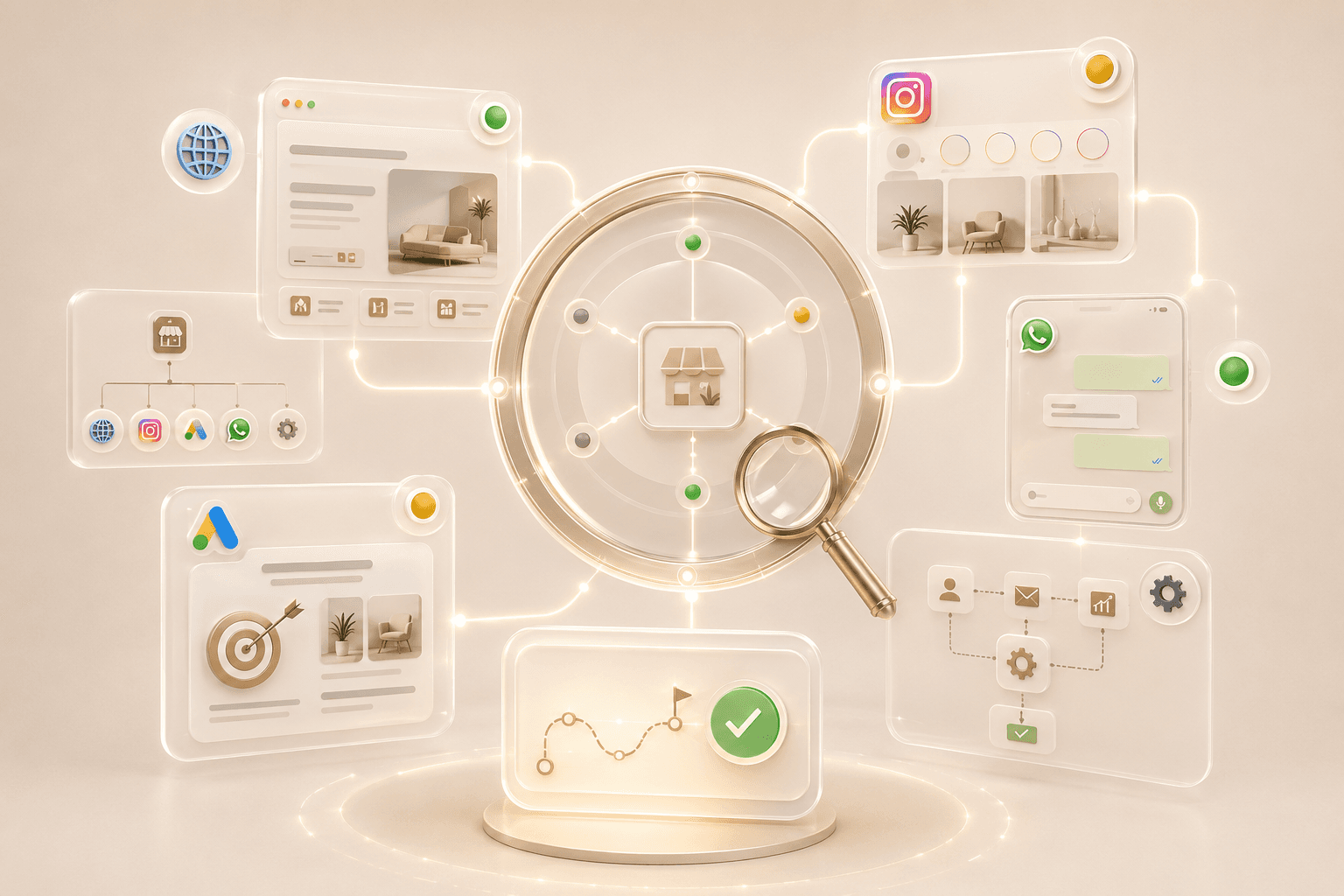 Diagnóstico digital com canais de venda, site, Instagram, anúncios e WhatsApp